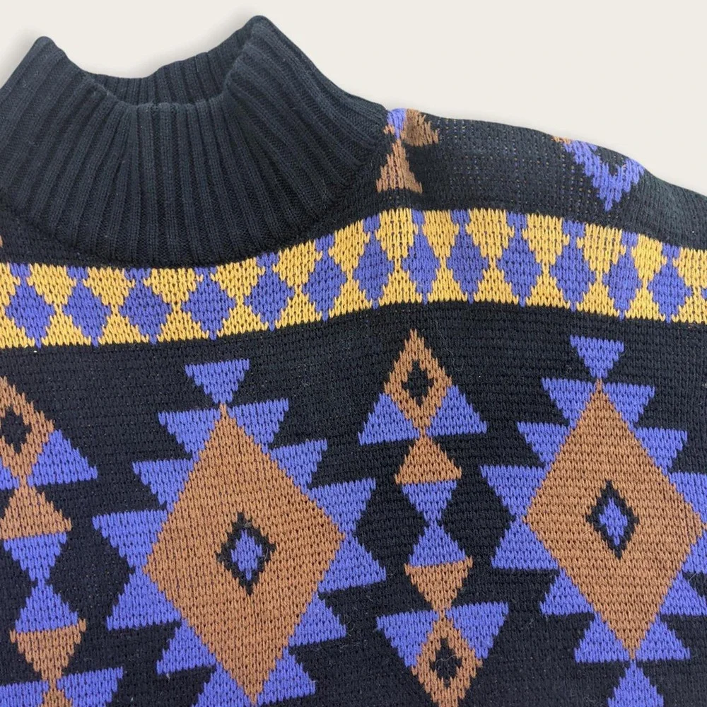 Vintage 80s Michael Carrie aztec funky Sweater Mock Neck Size‎ Large